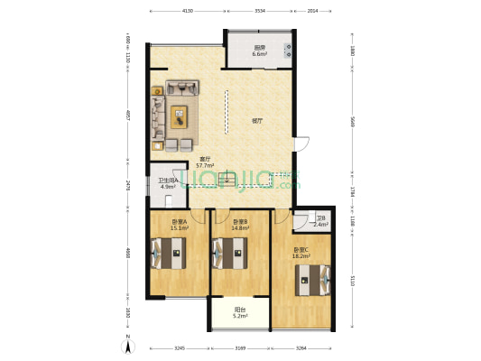 小康人家 3室1厅2卫 147平方