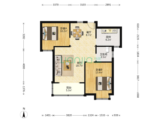 盛世景苑 2室2厅1卫 86平方