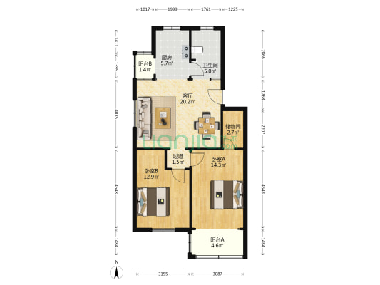 申地公寓 2室1厅1卫 85平方