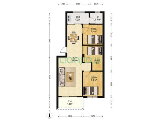 文沙小区 3室1厅1卫 85平方