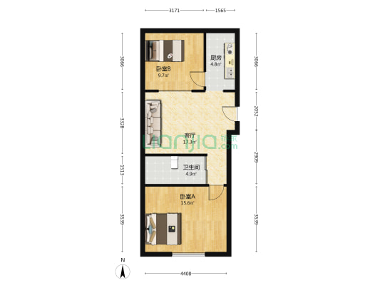 兆隆城市广场 2室1厅1卫 84平方