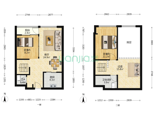万科金色麦田 2室1厅2卫 60平方