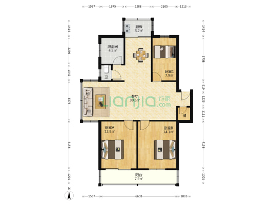 第二燃料公司宿舍区（东升） 3室1厅2卫 113平方
