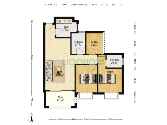 凤祥名居 3室1厅2卫 85平方