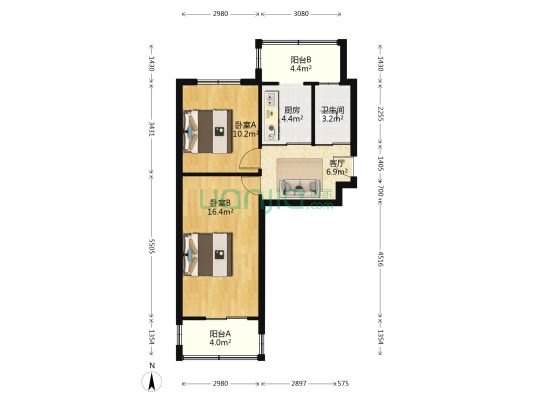 工商局小区-冠云西路 2室1厅1卫 50平方