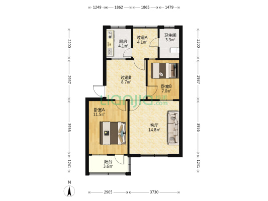 五金公司家属院 2室1厅1卫 69平方