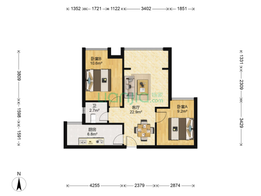 和顺园 2室1厅1卫 66平方
