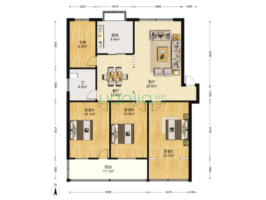 安康巷11号 4室2厅1卫 152平方