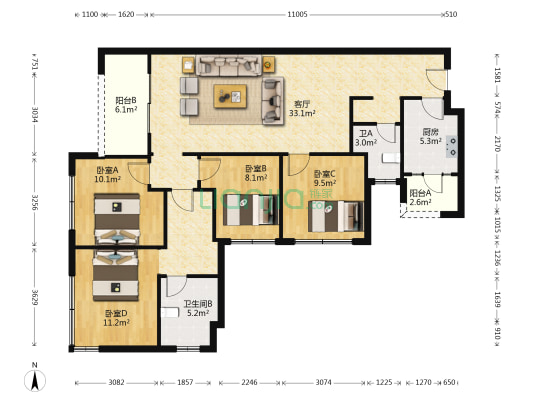 万科金域华庭 4室1厅2卫 135平方