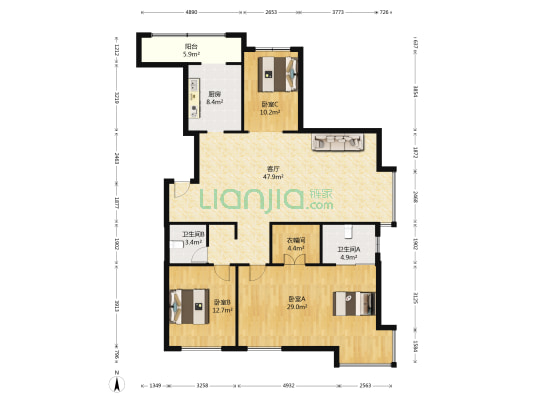 金地檀郡 3室1厅2卫 154平方