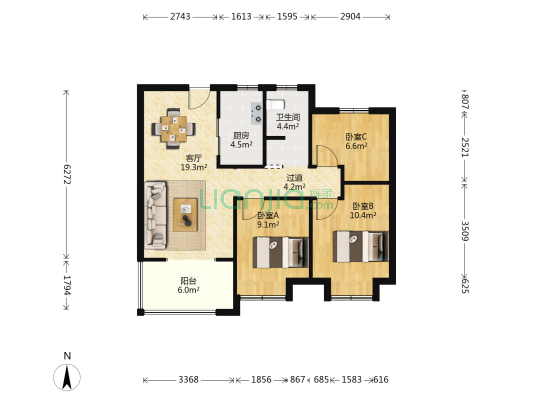 御源公馆 3室1厅1卫 89平方