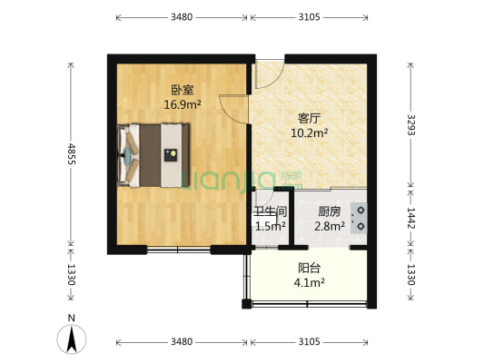 建国路付6号院 1室1厅1卫 46平方