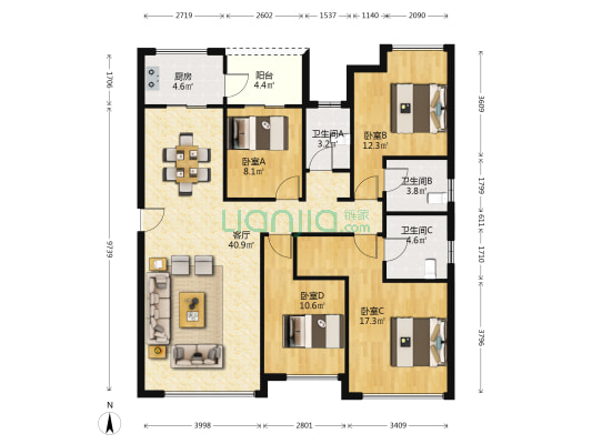 中骏雍景台 4室1厅3卫 128平方