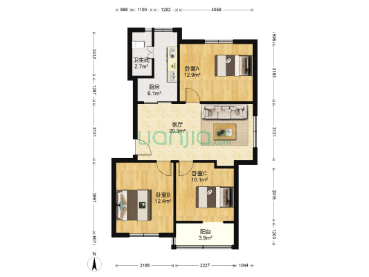 73分局宿舍 3室1厅1卫 83平方