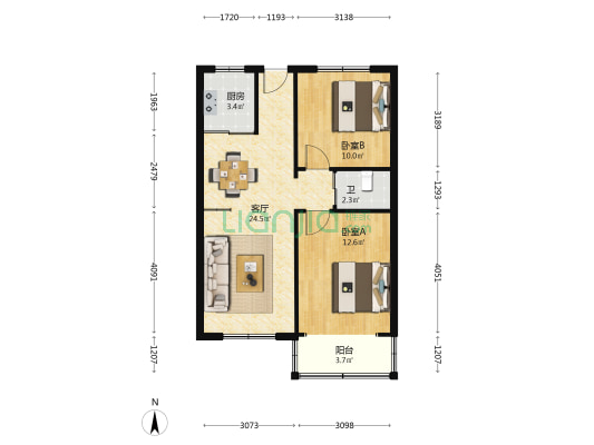 青年商住楼 2室1厅1卫 65平方