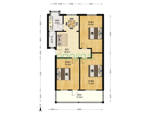 苏圃路187号/177号/171号外办宿舍 3室1厅1卫 95平方