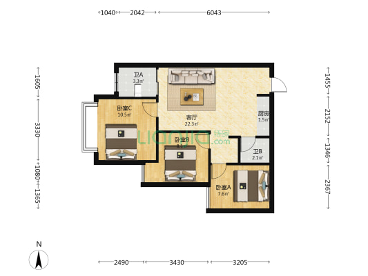 盛源新天地 3室1厅2卫 71平方