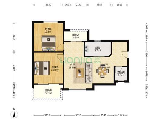雅居乐花园悦景园 2室2厅1卫 93平方