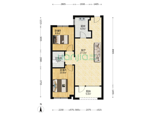 房子是南北通透的，通风效果好，中间楼层，-户型图