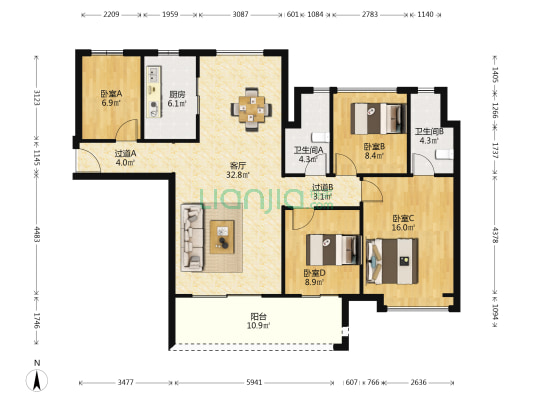 君御世家 4室1厅2卫 124平方
