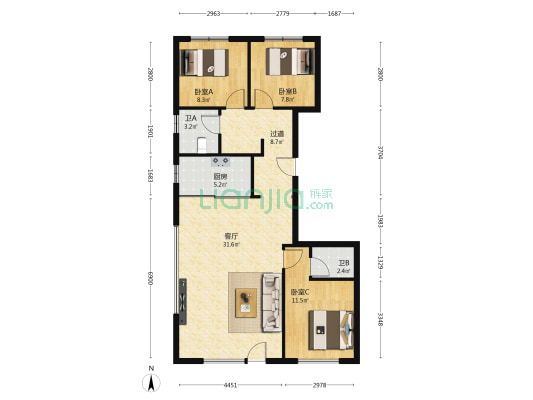 润江云璟 3室1厅2卫 130平方