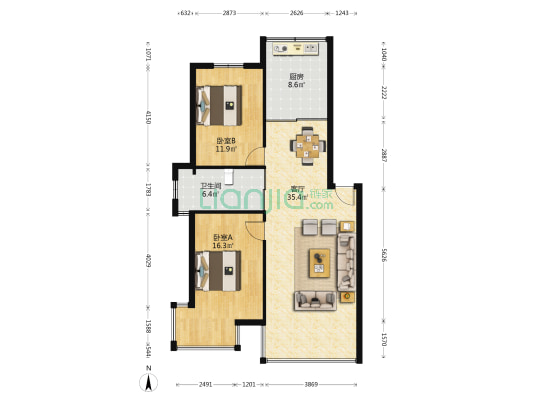 紫荆花园 2室1厅1卫 98平方