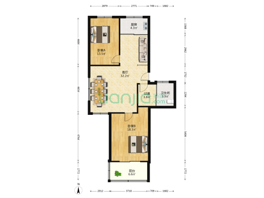 恒泰花园 2室1厅1卫 103平方