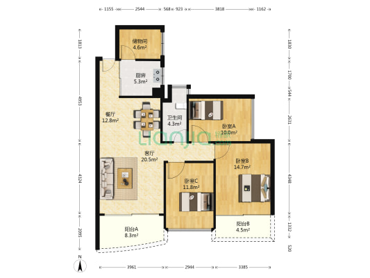 怡景华庭·翡翠星河 3室2厅1卫 108平方