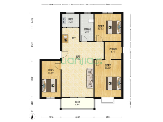紫金花园(睢宁县) 3室1厅1卫 116平方