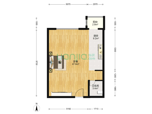 时代风帆大厦 1室0厅1卫 88平方