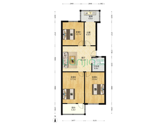新郑路197号院 3室1厅1卫 98平方