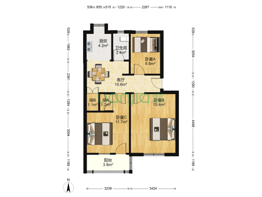 化工新村 3室1厅1卫 76平方