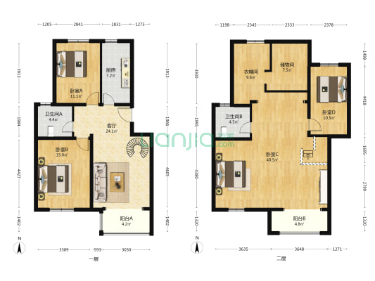 康营家园C区 4室1厅2卫 154平方