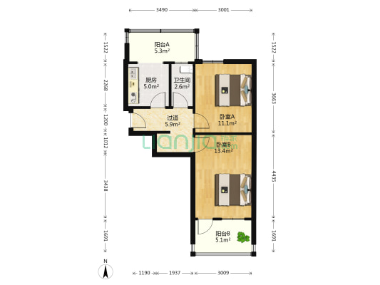 和平北街5号院 2室0厅1卫 52平方