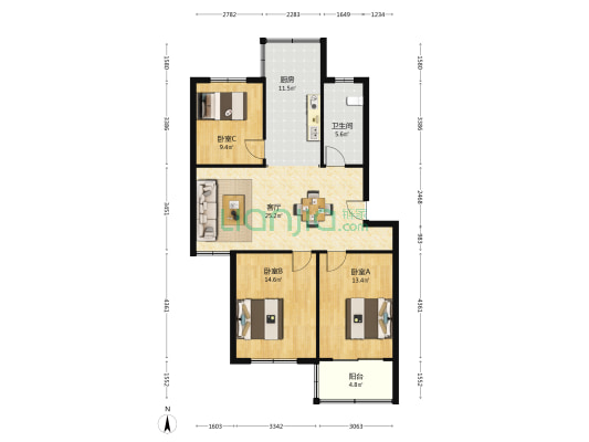 华城AB楼 3室1厅1卫 101平方