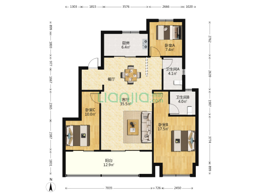 美的君兰悦 3室1厅2卫 122平方