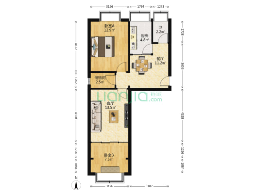 兰石二分厂家属院 2室2厅1卫 60平方