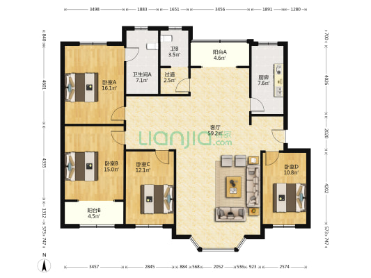 泰和苑 4室1厅2卫 166平方
