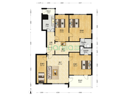 钢琴公寓 4室2厅2卫 156平方