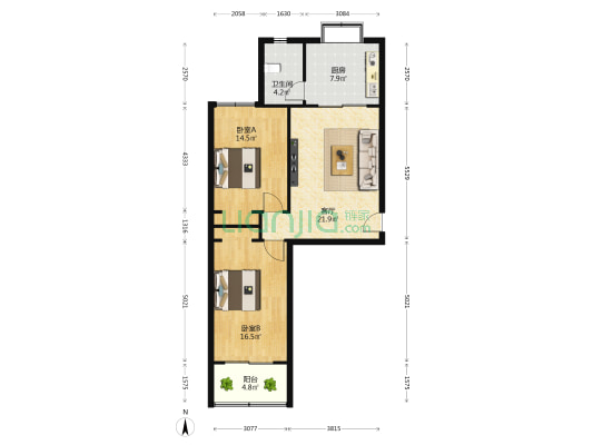 河北省人民医院生活小区南院 2室1厅1卫 84平方