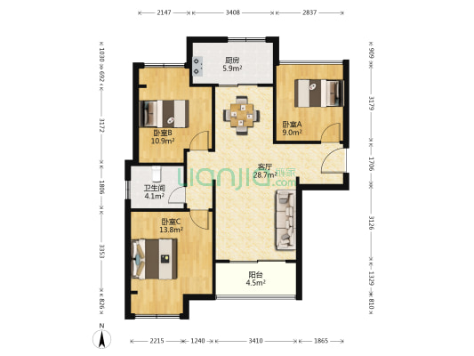 彩叠湾 3室1厅1卫 94平方
