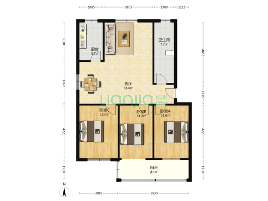 豫南小区 3室1厅1卫 114平方