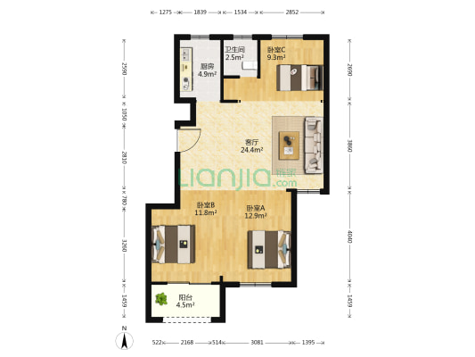 茗莲春晓二期 3室1厅1卫 91平方