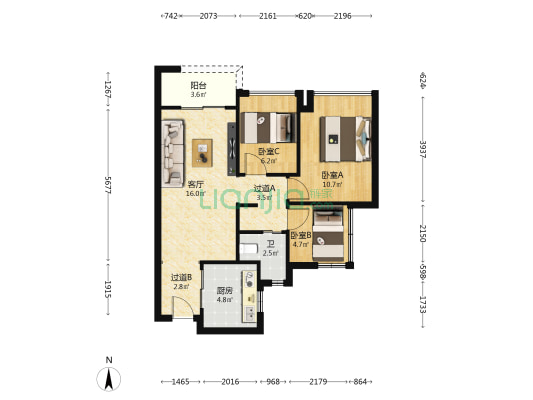 招商金茂保利和府 3室1厅1卫 69平方