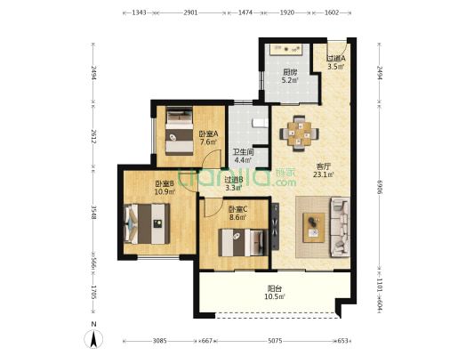 阳光城尚东湾悦江府 3室1厅1卫 103平方