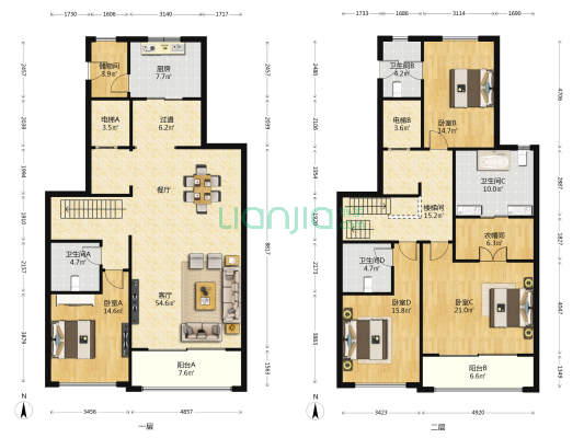 星光域雅苑 4室1厅4卫 218平方