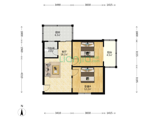 太师一附小宿舍 2室1厅1卫 63平方
