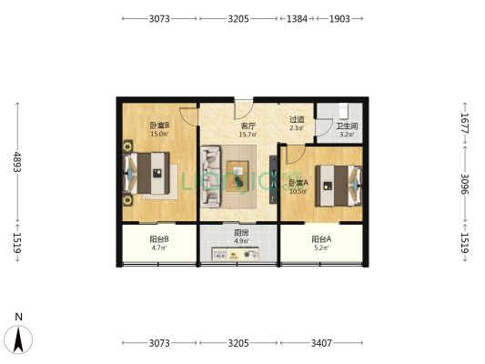 玫瑰园小区 2室1厅1卫 74平方