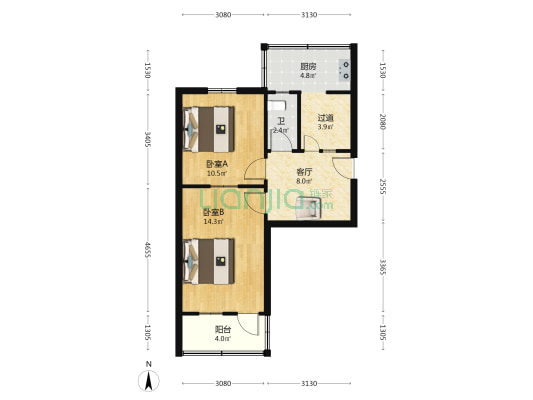 民主北21号 2室1厅1卫 57平方