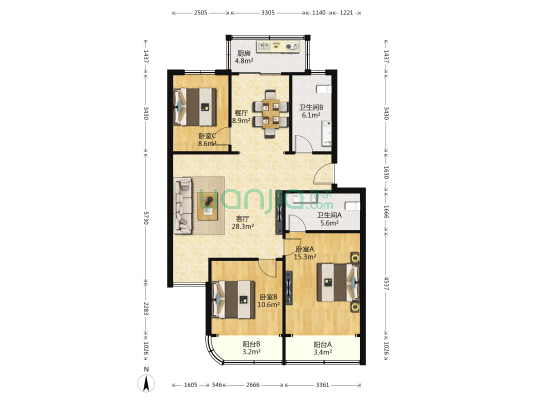 燕岛福华园 3室2厅2卫 116平方